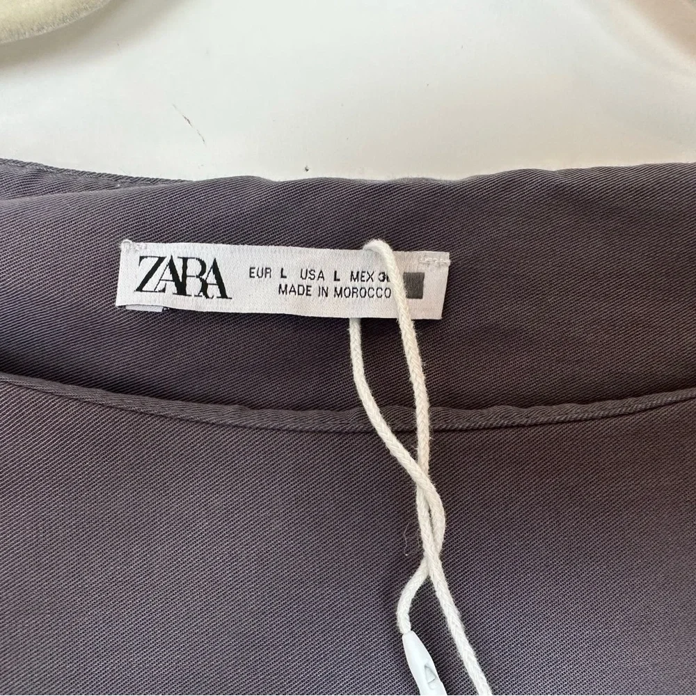 Zara Blouse Top Women's L Gray Classic Boat Neck Long Sleeve Side Split Pullover_3